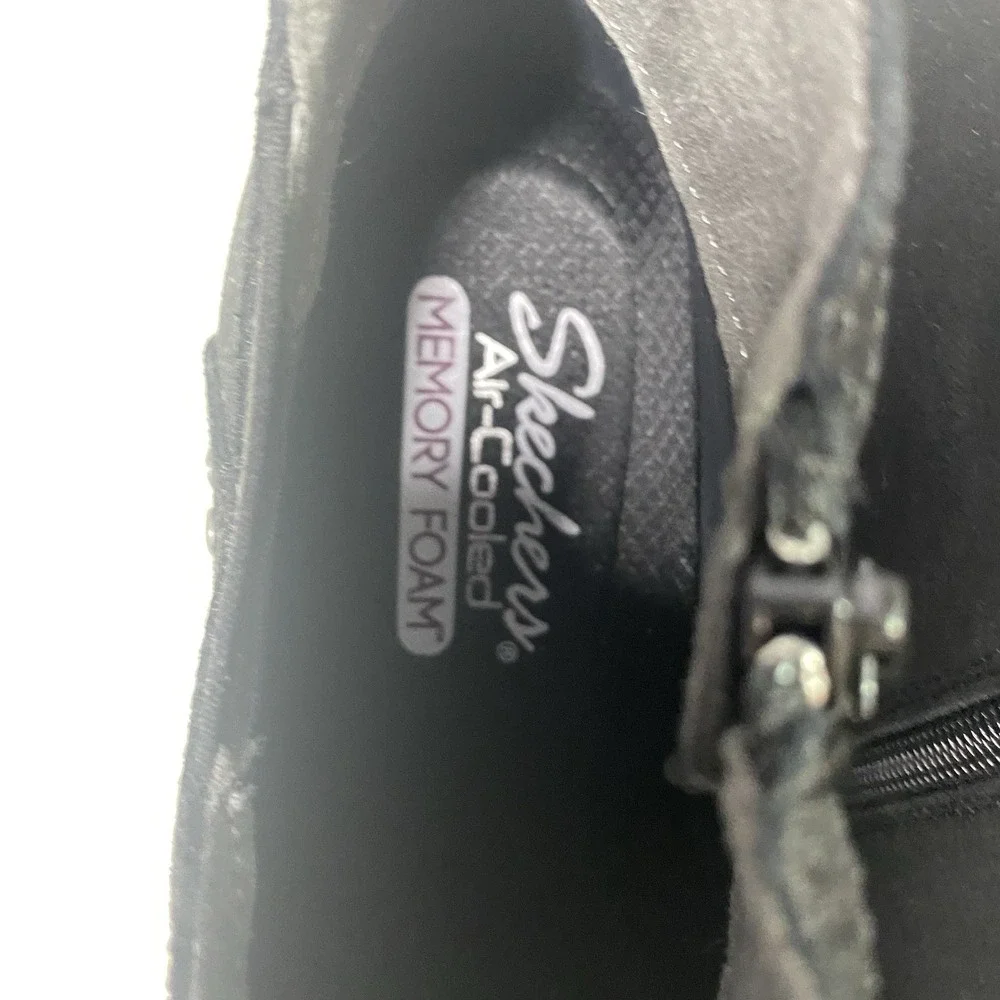 SKECHERS Womens Parallel Ditto Black‎ Suede Leather Ankle Boots Wedge Heel Sz. 9